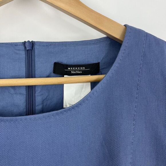 Weekend Max Mara Dress Size 12 Womens Blue Chambray Sheath Cap Sleeve Career - Picture 3 of 7